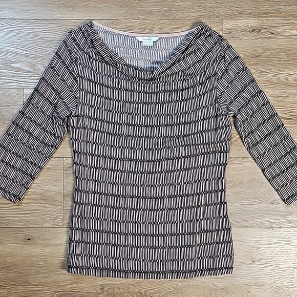 Boden Black & Taupe Geometric Print Cowl Neck 3/4 Sleeve Pullover Top Size 10 - Picture 10 of 16